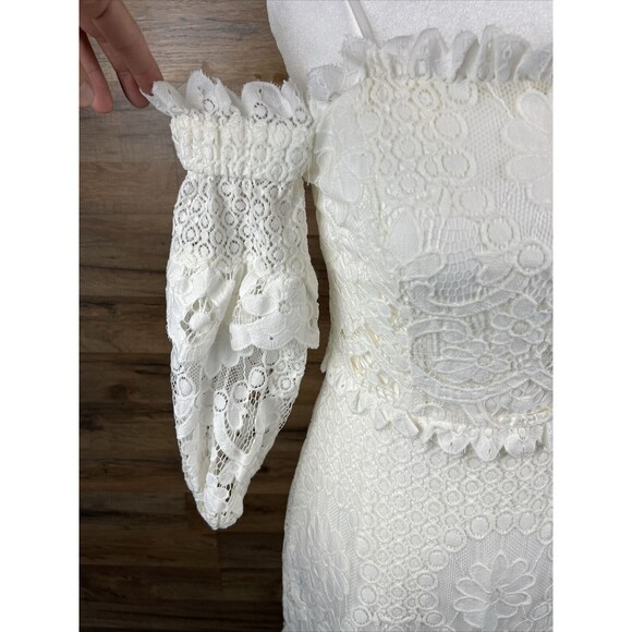 New Coquette Dress Parker Irma Sz 4 Lace Overlay Off the Shoulder White $228 - Picture 5 of 16